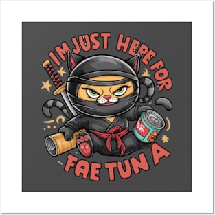 One design features a sneaky ninja cat with a katana in one hand and a can of tuna in the other. (3) Posters and Art